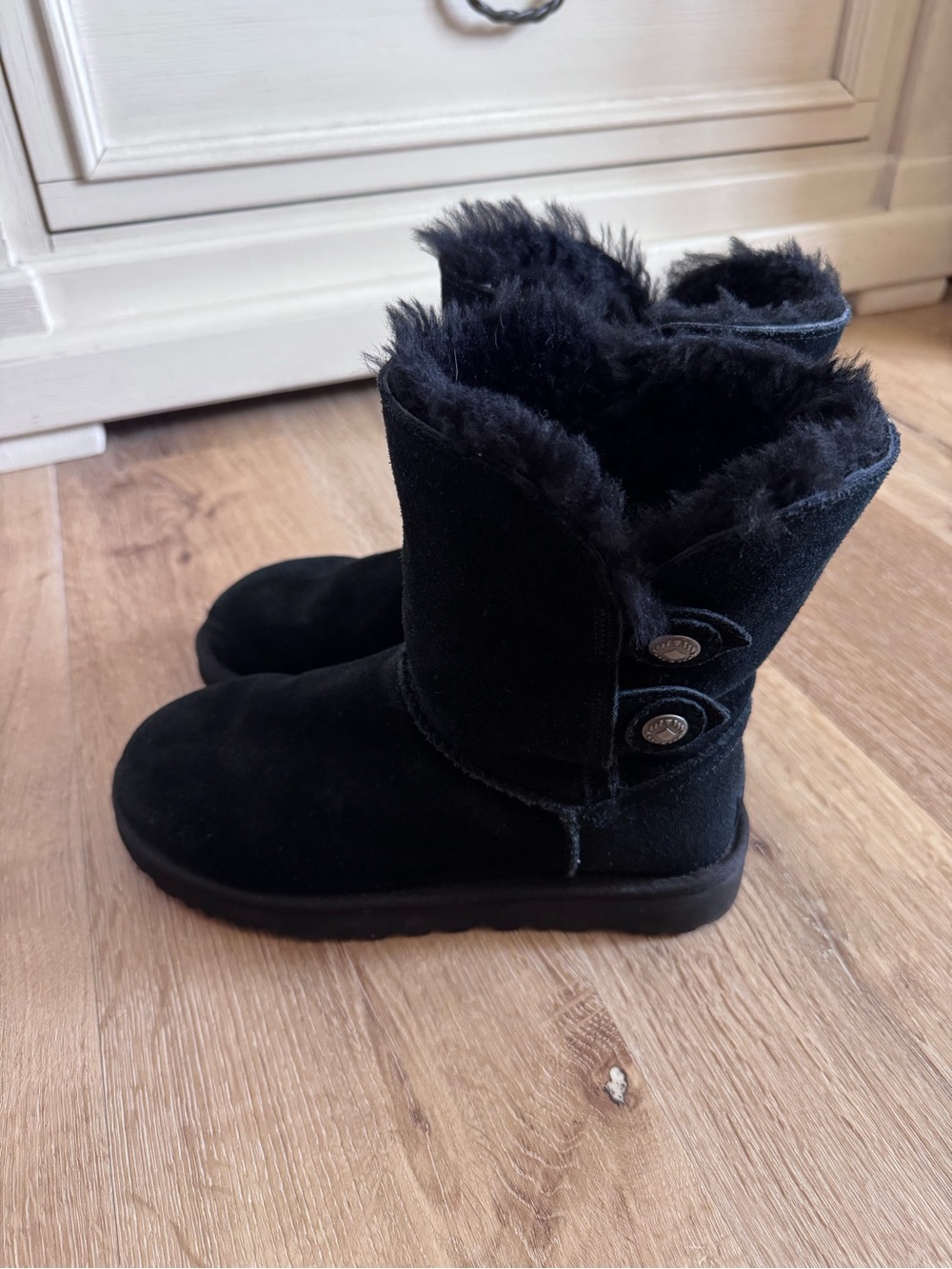 UGG Black Suede Button-Accent Shearling Boot